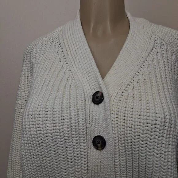 Everlane Womens Chunky Knit Cardigan Sweater White Boho Fisherman Large Coastal - Picture 2 of 11
